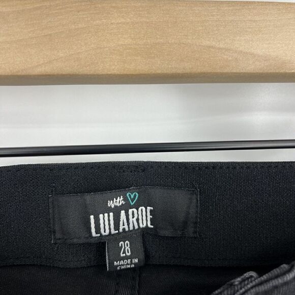 LuLaRoe Shorts Size 28 Charcoal Black Distressed Denim Bermuda Stretch High Rise - Picture 3 of 8